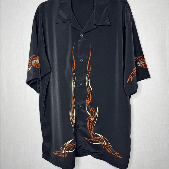 Vintage 2003 Harley Davidson Button Down Short Sleeve Bowler Shirt Flames Eagle - Picture 6 of 11